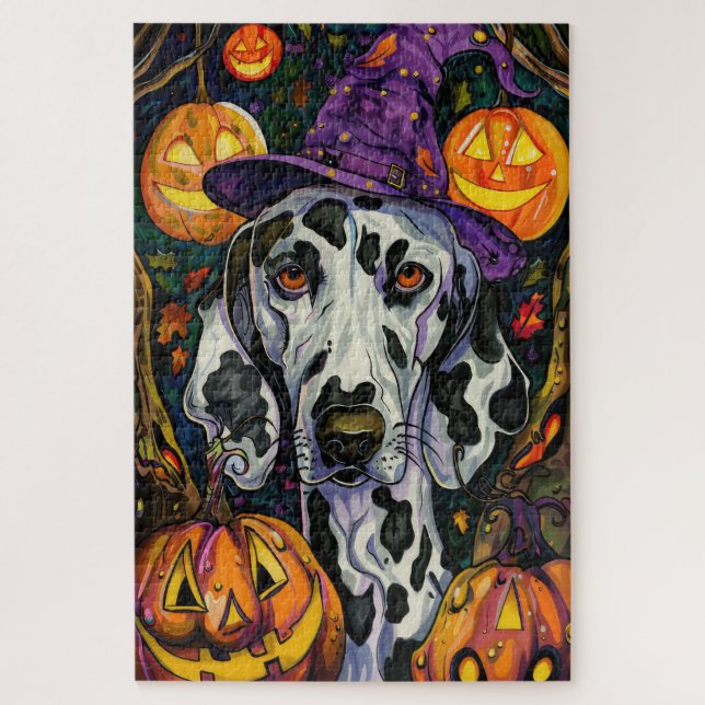 Puzzle Dálmata Espeluznante Perro Bruja de Halloween y Ca (Vertical)