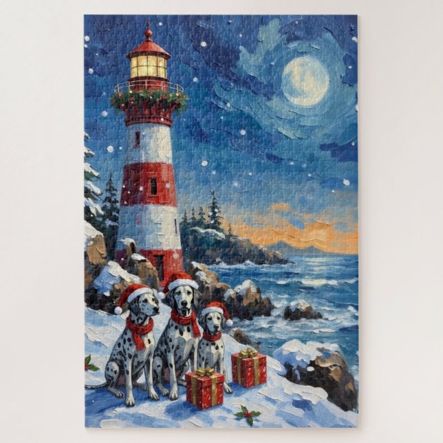 Puzzle Dalmatian Christmas Lighthouse Holiday (Vertical)