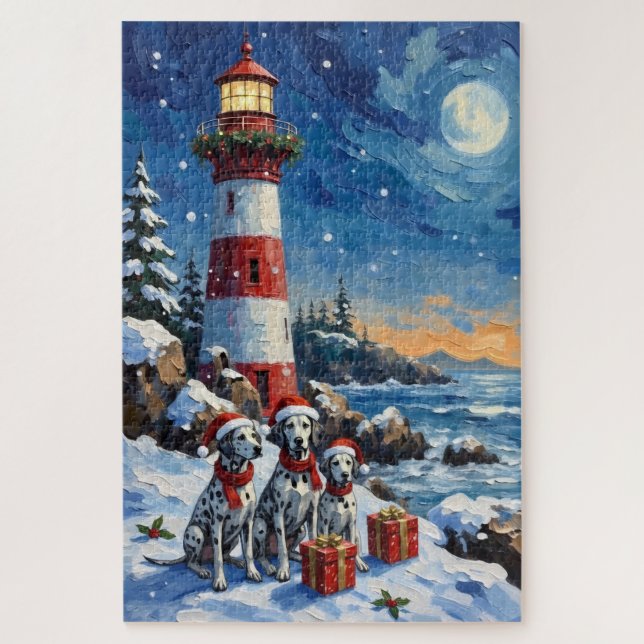Puzzle Dalmatian Christmas Lighthouse Holiday (Vertical)