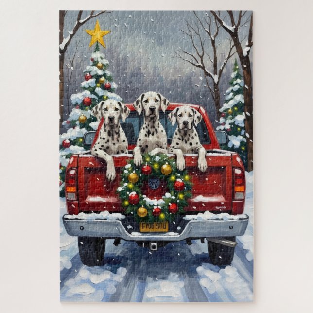Puzzle Dalmatian Christmas Red Truck Holiday (Vertical)