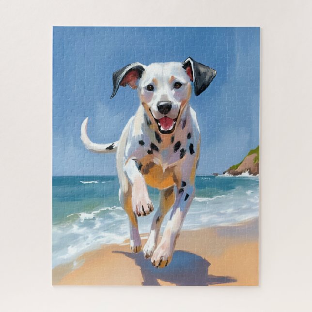 Puzzle Dalmatian Dog Beach Watercolor Pet Painting (Vertical)