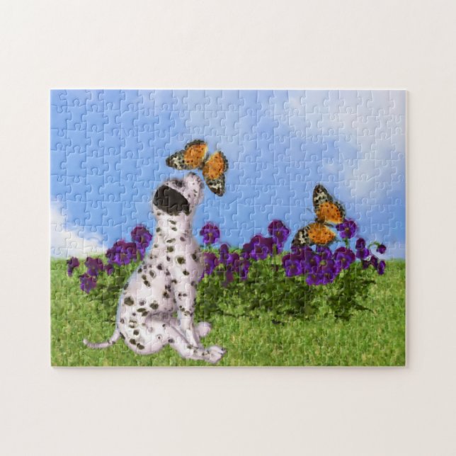 Puzzle Dalmatian Puppy Butterflies Dog Art Photo Painting (Horizontal)
