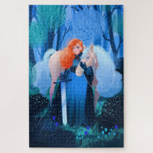 Dama con espada y caballo blanco