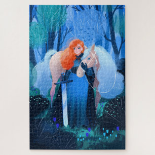 Puzzle Dama con espada y caballo blanco