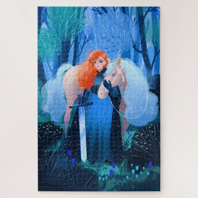 Puzzle Dama con espada y caballo blanco (Vertical)