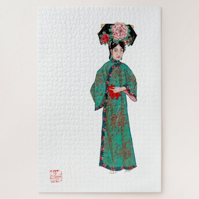 Puzzle Dama con traje moderno de Manchu (Vertical)