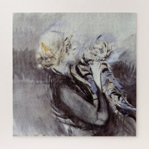 Puzzle Dama con un gato gris (de Giovanni Boldini)