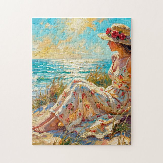 Puzzle Dama de playa impresionista al óleo – Verano (Vertical)