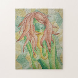 Puzzle dama de poses abstractas de color verde