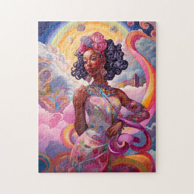 Puzzle Dama De Surreal Mundo Arte Afroamericano Rosa (Vertical)