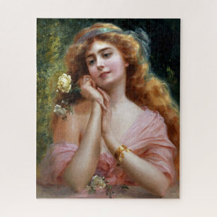 Puzzle Dama Elegante Vintage en Rosa con Amarillo