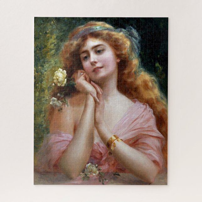 Puzzle Dama Elegante Vintage en Rosa con Amarillo (Vertical)