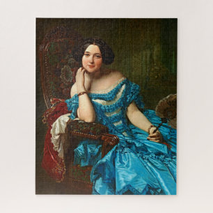 Puzzle Dama Elegante Vintage en vestido azul verde