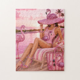 Puzzle Dama Glam Chic Clásica Flamingo Rosa Tropical Play