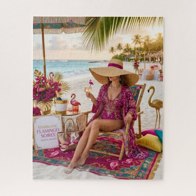 Puzzle Dama Glam Chic con Tema de Flamenco Tropical Playa (Vertical)