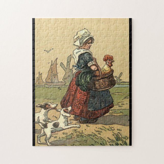 Puzzle Dama holandesa con perro, (Vertical)