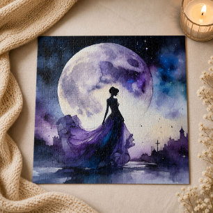 Puzzle Dama iluminada por la luna con vestido morado Arte