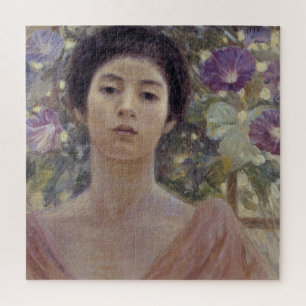 Puzzle Dama Japonesa Elegante con Flores de Gloria de la 