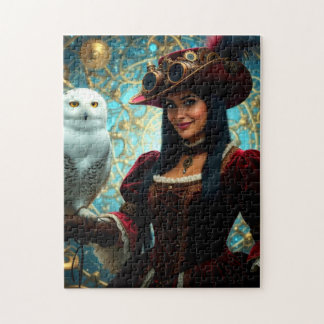 Puzzle Dama Steampunk Viajera en el Tiempo con Búho