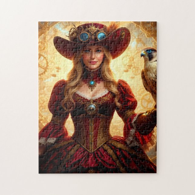Puzzle Dama Steampunk Viajera en el Tiempo con Halcón (Vertical)