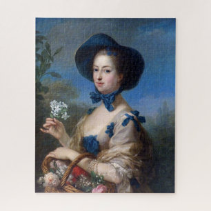 Puzzle Dama Vintage Con Gorra Azul Y Canasta De Flores