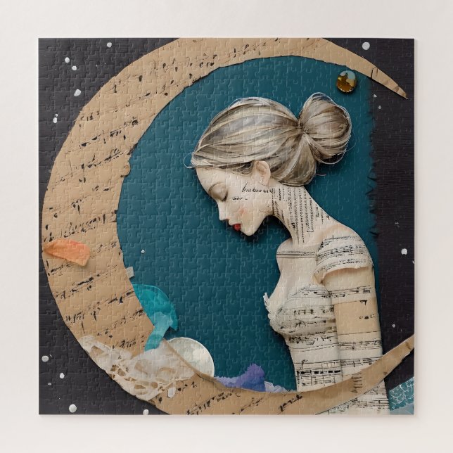 Puzzle Dama y Collage de la Luna (Vertical)