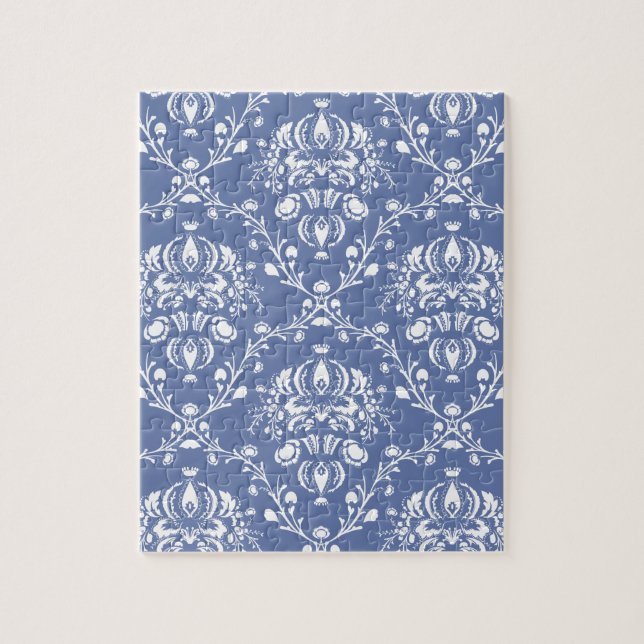 Puzzle Damasco blanco y azul de guijarros (Vertical)