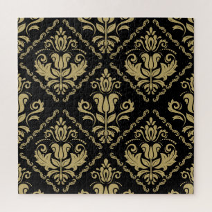 Puzzle Damask Black Gold: Ornamento clásico.