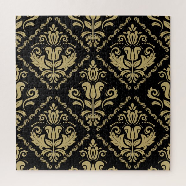 Puzzle Damask Black Gold: Ornamento clásico. (Vertical)