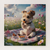 Dandie Dinmont Terrier en picnic
