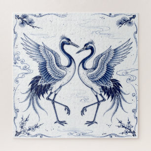Puzzle Danza de grullas Estilo Imari japonés azul y blanc