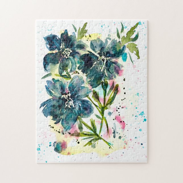 Puzzle Dar Lugar A La Alegría De La Acuarela Azul Floral  (Vertical)