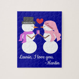 Puzzle Darling Snowpeople in Love: Navidades azules oscur