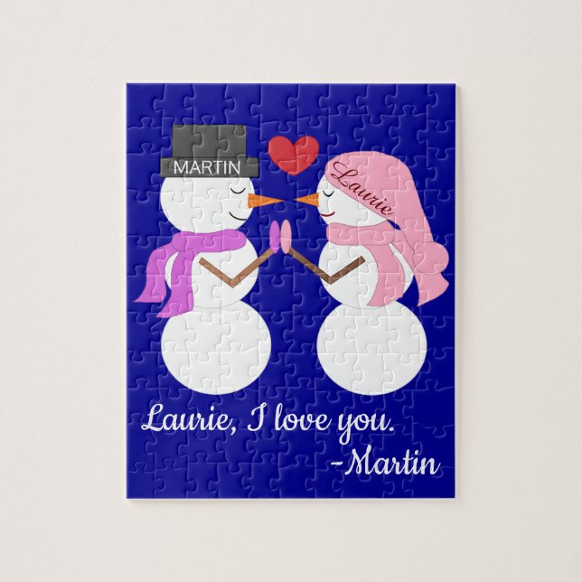 Puzzle Darling Snowpeople in Love: Navidades azules oscur (Vertical)