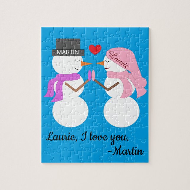 Puzzle Darling Snowpeople in Love: Navidades Blue-Green (Vertical)