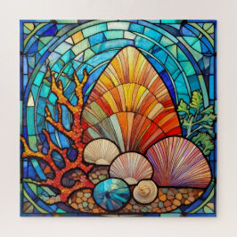 Puzzle de arte de cristales manchados de coral