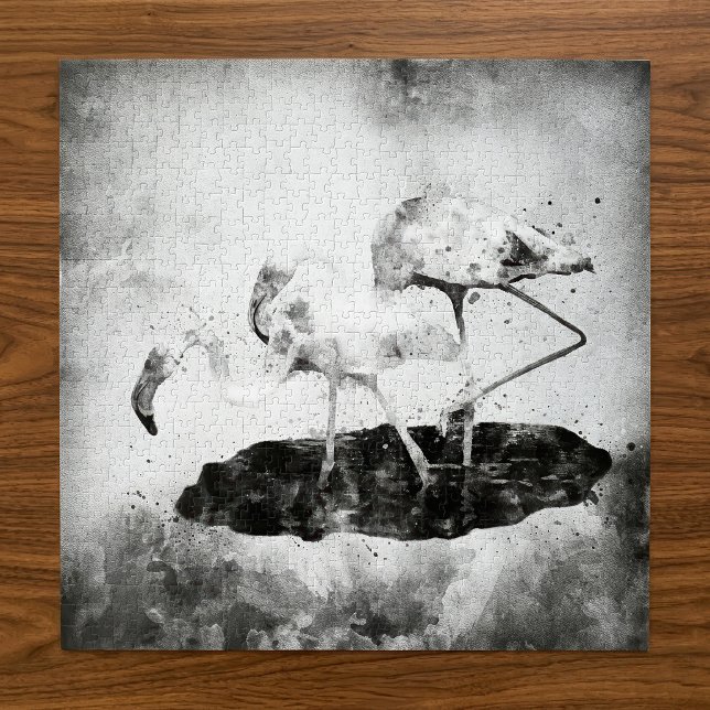 Puzzle Decoración de Arte de Pared de Acuarela de Flamenc (Black and White Flamingo Watercolor Wall Art Decor. Jigsaw Puzzle)