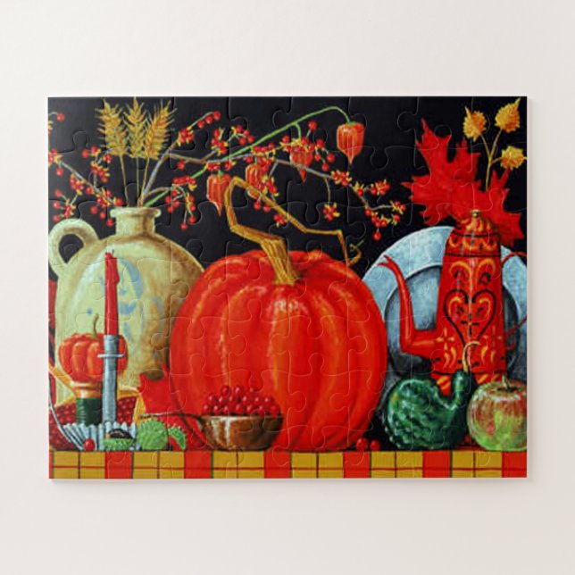 Puzzle Decoración de calabaza de pintura antigua de otoño (Horizontal)