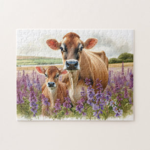 Puzzle Decoración de flores silvestres de Jersey Cow y Ca
