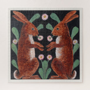 Puzzle Decoración de liebre del bosque de estilo antiguo 