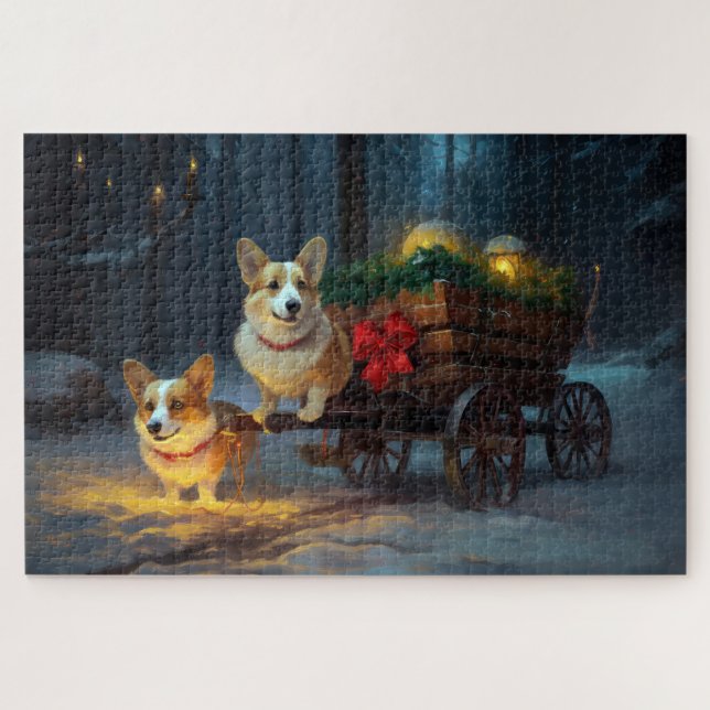 Puzzle Decoración de los Navidades Corgi Snowy Sleigh (Horizontal)