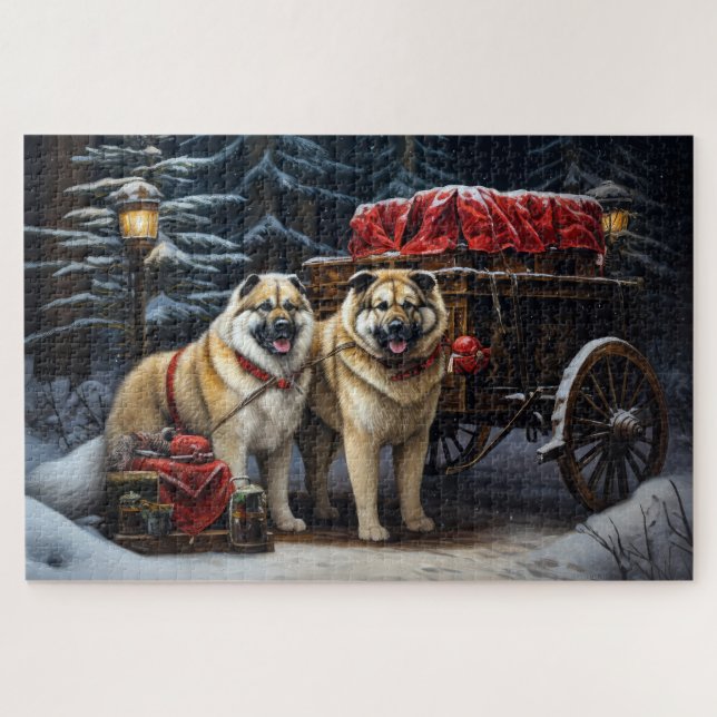 Puzzle Decoración de los Navidades estadounidenses Akita  (Horizontal)