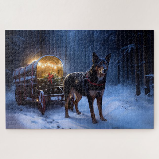 Puzzle Decoración de los Navidades Kelpie Snowy Sleigh de (Horizontal)