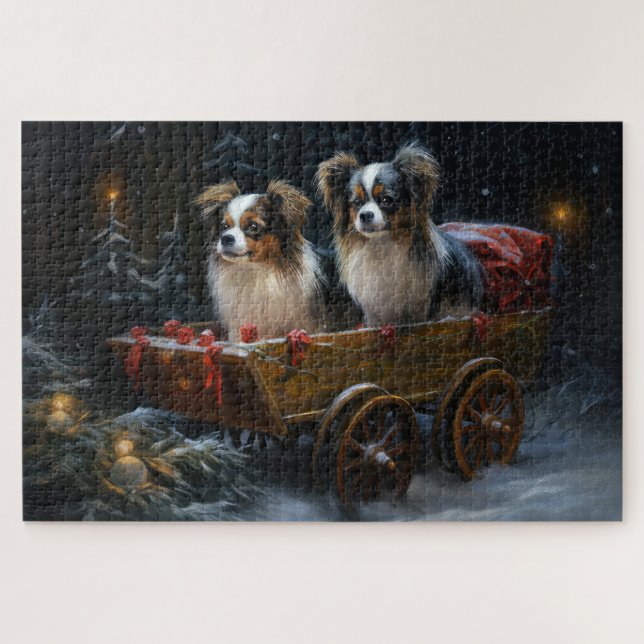 Puzzle Decoración de los Navidades Papillon Snowy Sleigh (Horizontal)