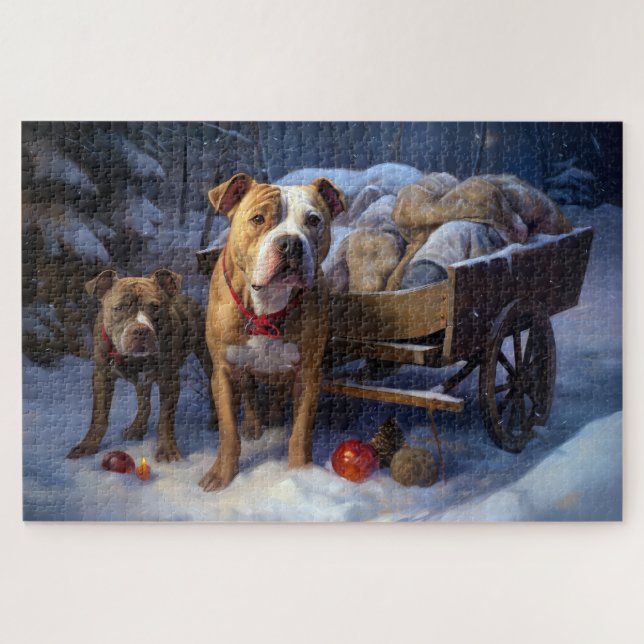 Puzzle Decoración de los Navidades Pitbull Snowy Sleigh (Horizontal)