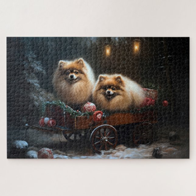 Puzzle Decoración de los Navidades Pomerania Snowy Sleigh (Horizontal)