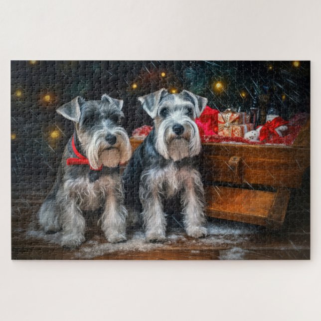 Puzzle Decoración de los Navidades Schnauzer Snowy Sleigh (Horizontal)