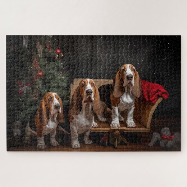 Puzzle Decoración de Navidades de Basset Hound Snowy Slei (Horizontal)