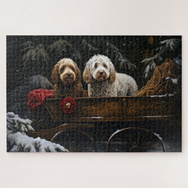 Puzzle Decoración de Navidades de Cockapoo Snowy Sleigh (Horizontal)