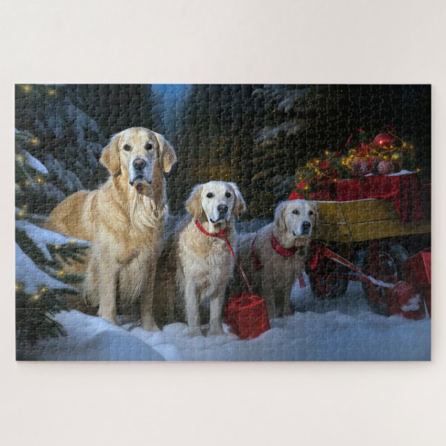 Puzzle Decoración de Navidades Goldendoodle Snowy Sleigh (Horizontal)